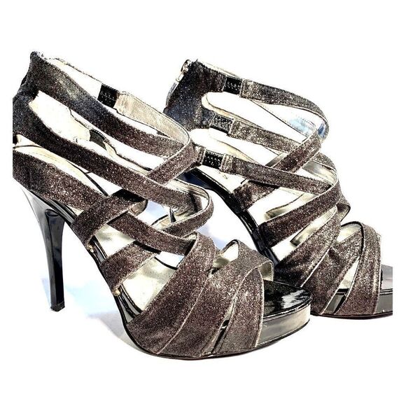 GUESS PEWTER METALLIC HIGH HEEL SANDALS SIZE 8M - Picture 1 of 7